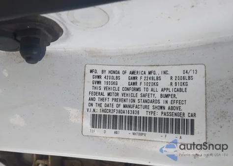 2013 Honda Accord Lx from USA, damaged, VIN 1HGCR2F38DA163836